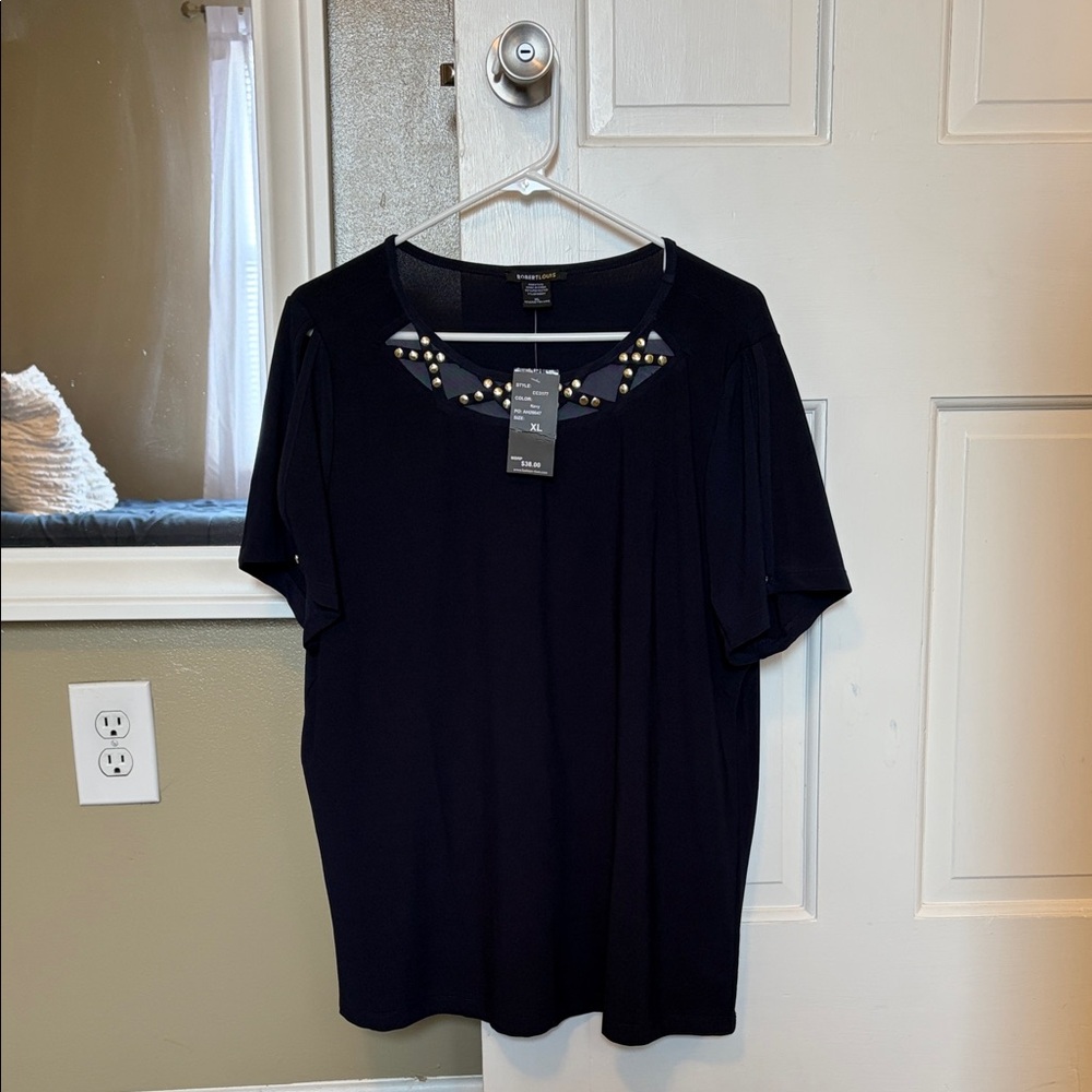 NWT Robert Louis Navy Blue Studded Women's Top